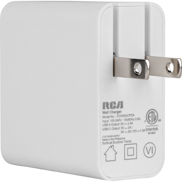 Main product image for RCA 30W USB-C and USB-A Power Delivery (PD) Wall Charger with Foldable Prongs125-387